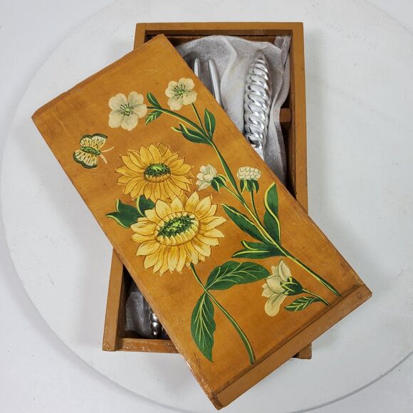 Vintage Fork Spoon Serving Set in Floral Box 9x5x2 Inch India - Picture 1 of 9